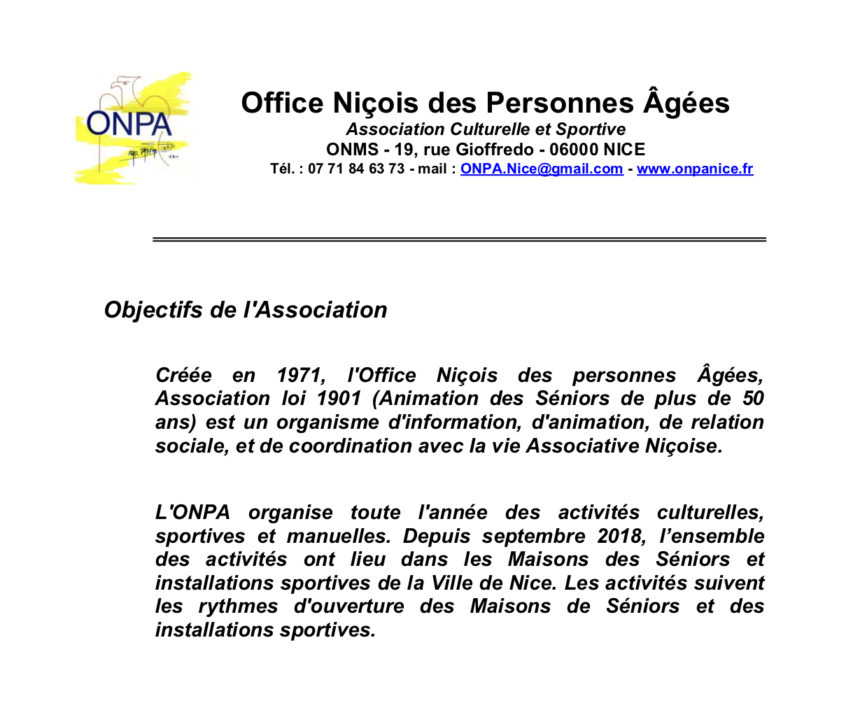 Objectifs de l'association