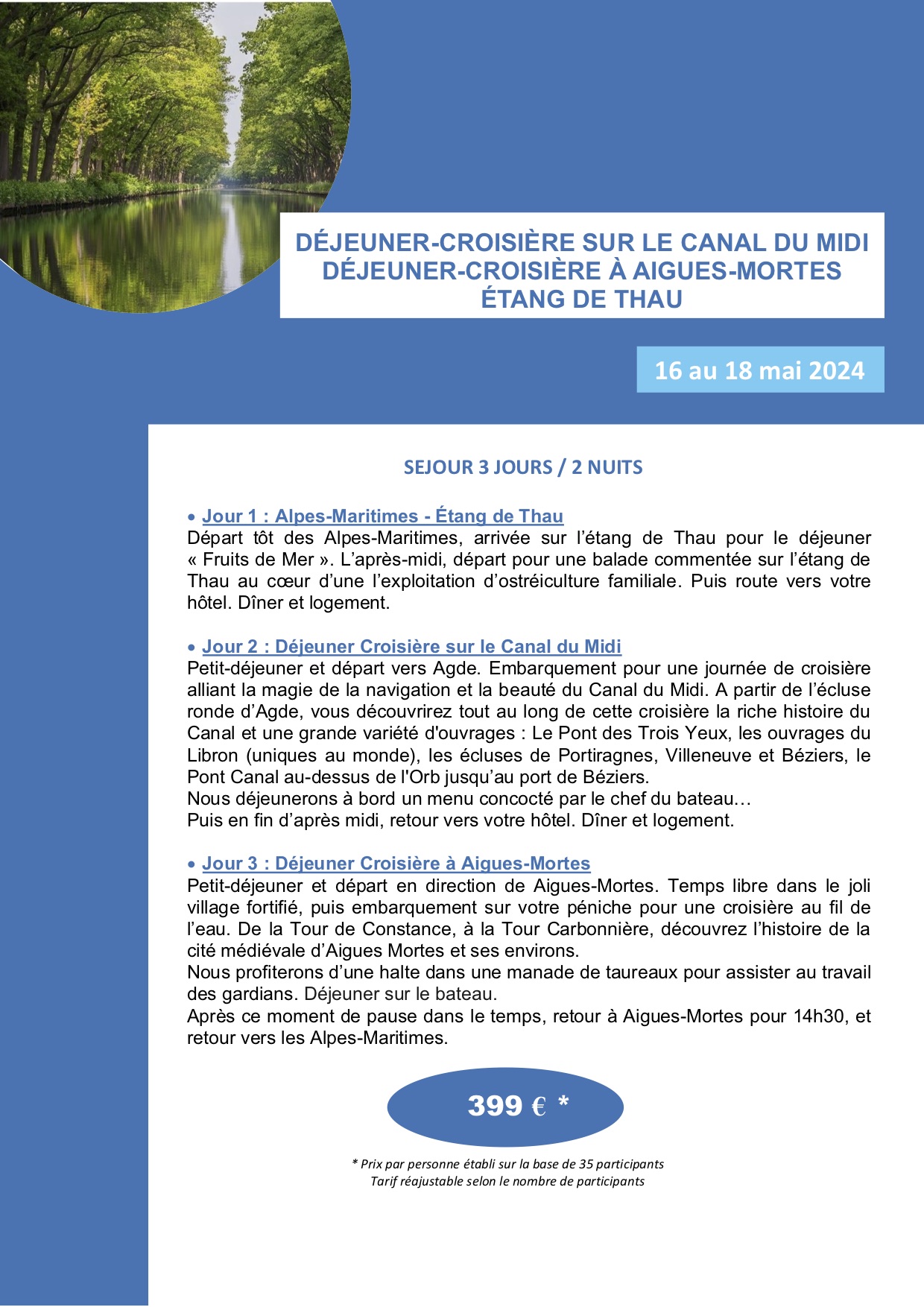 Descriptif voyage Canal du Midi