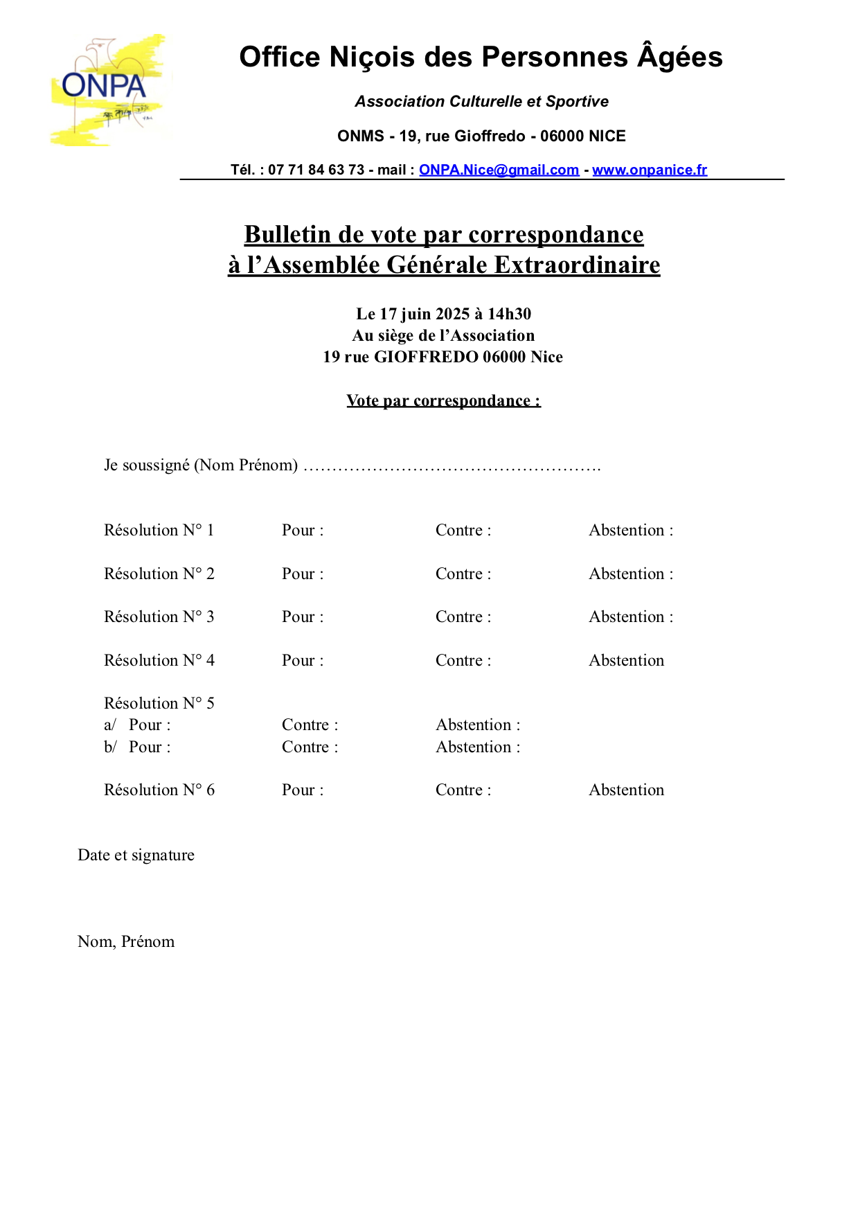 Bulletin de vote 2024