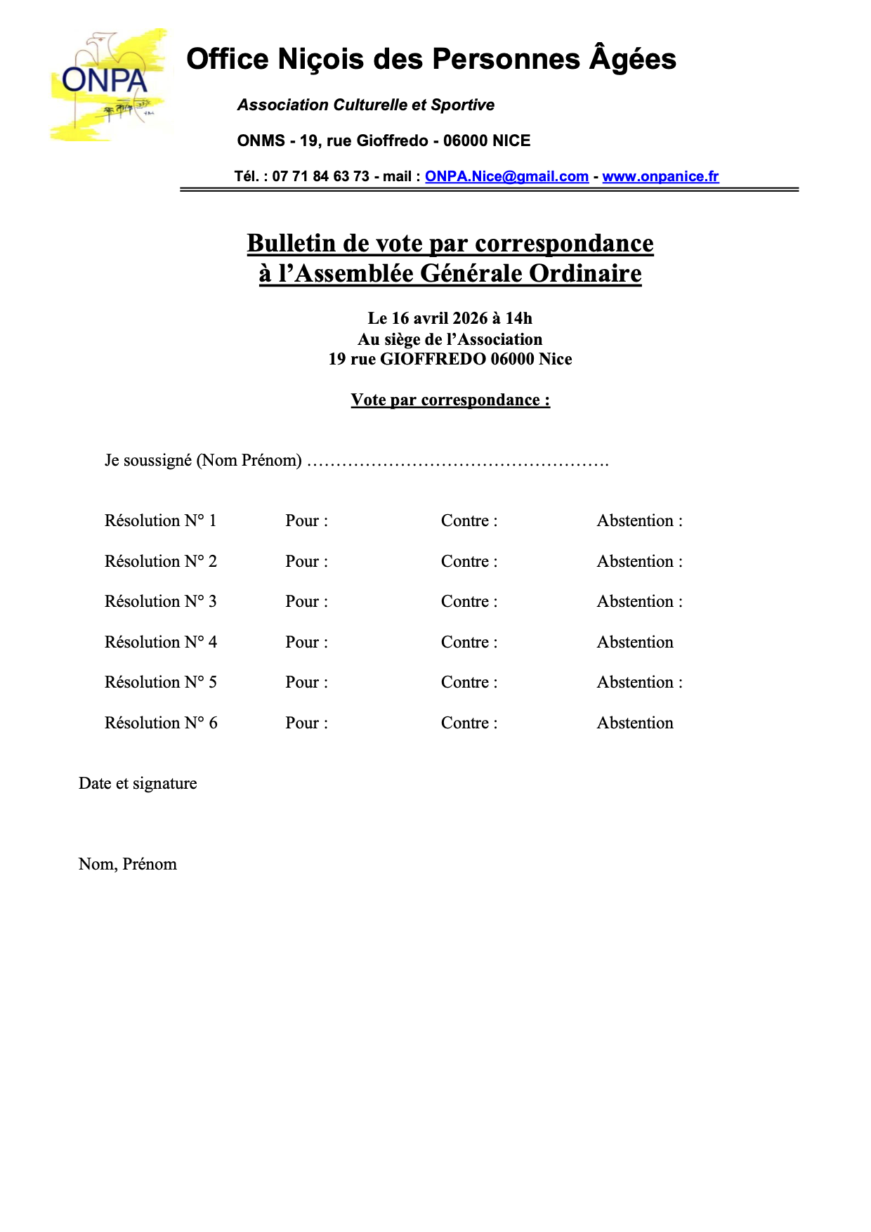 Bulletin de vote 2026