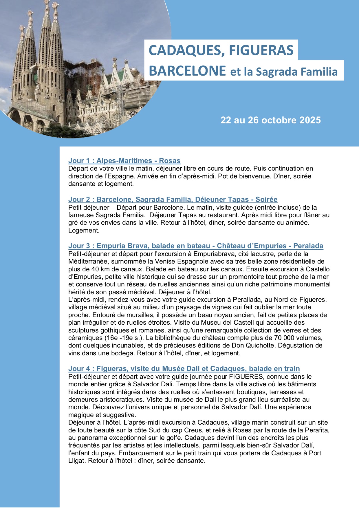 Descriptif du voyage à Barcelone - page 1