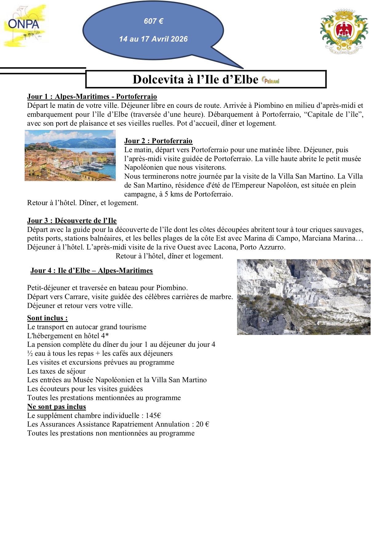 Descriptif du voyage à l'île d'Elbe - page 1